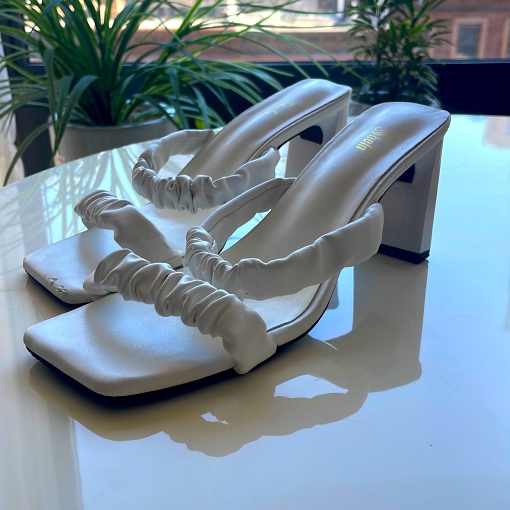 White strappy heels